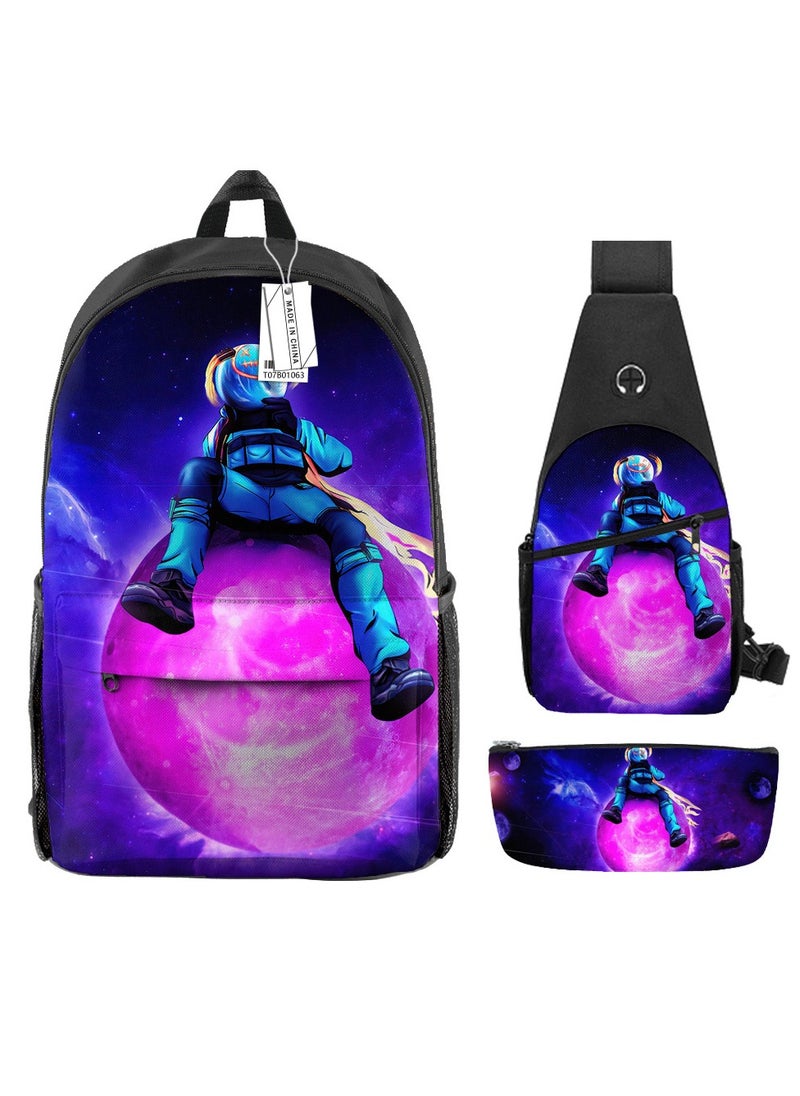 Student creative pattern backpack three-piece set 3D butterfly series men's and women's large-capacity computer backpack combination,21- Three-piece set - 63