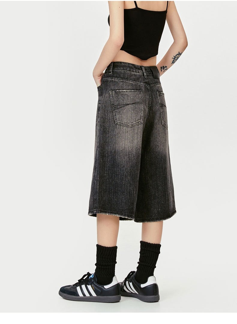 MADEEXTREME Vintage Washed Distressed Cropped Shorts