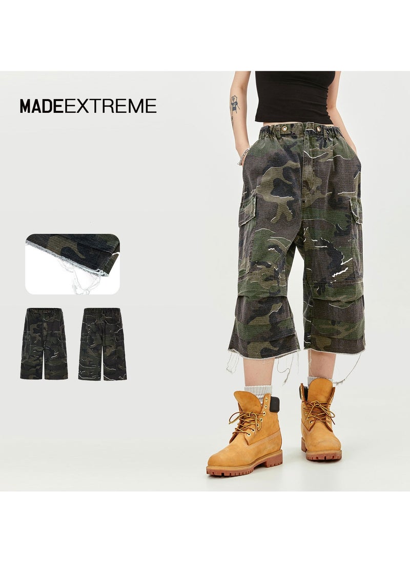 MADEEXTREME Vintage Washed Distressed Cropped Shorts