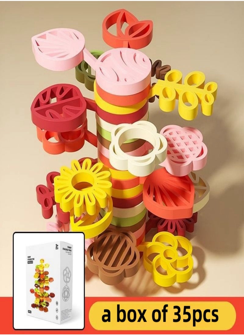 Building 35 Pcs Set of Flower, Stacking Game,Encourages Creative Construction, Promotes Educational Brain Development, Stimulates Imagination, STEM Toy for Kids 2+ Years,Party Game