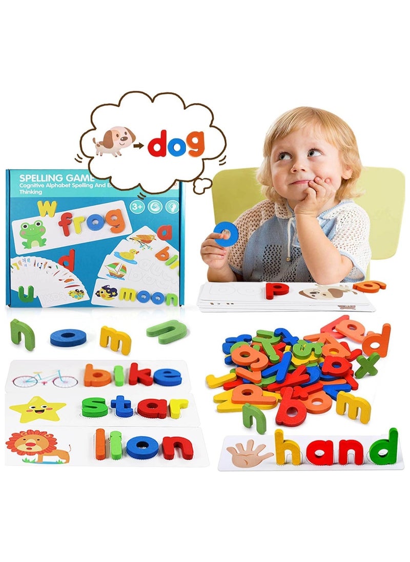 See and Spelling Learning Word Toy, Matching Letter Games Sight Word Flash Cards Montessori Wooden Educational Toys Gifts for Preschool Kindergarten Kids Boys Girls 3 4 5 Years Old