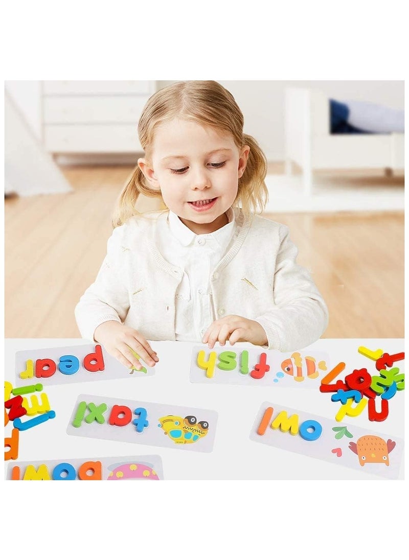 See and Spelling Learning Word Toy, Matching Letter Games Sight Word Flash Cards Montessori Wooden Educational Toys Gifts for Preschool Kindergarten Kids Boys Girls 3 4 5 Years Old