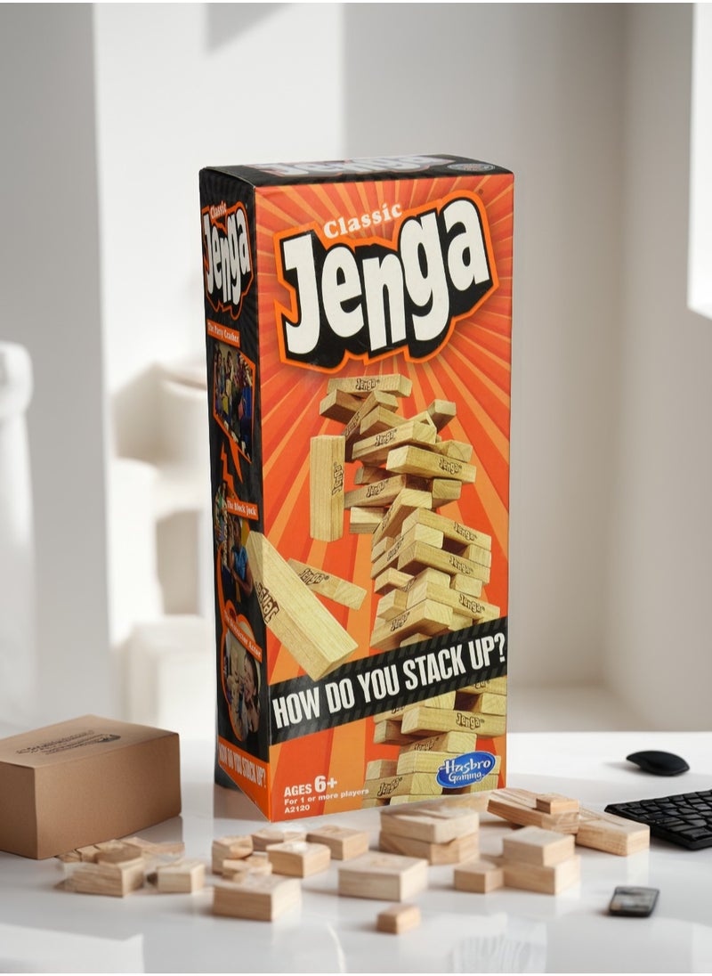 Classic Jenga Game With Genuine Hardwood Blocks, Jenga Stacking Tower Game For Kids Ages 6 And above 8.1x8.1x28cm