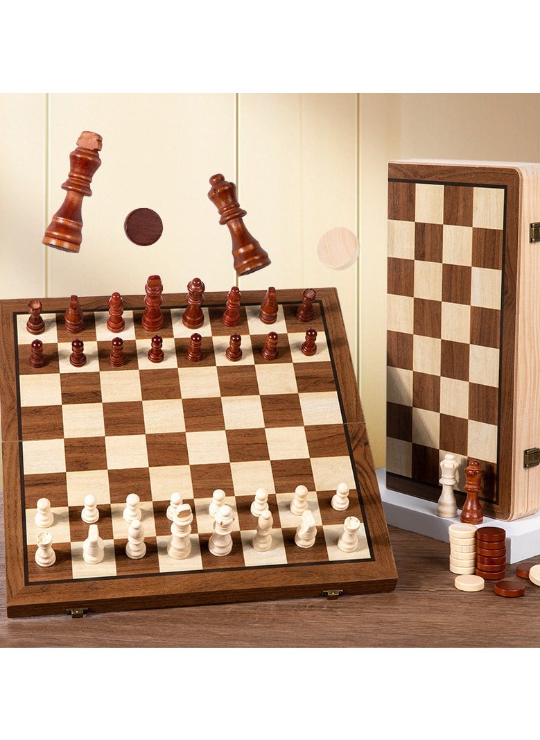 Magnetic Wooden Chess Checkers Set for Kids and Adults