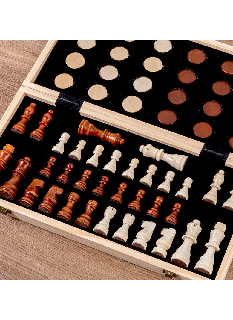 Magnetic Wooden Chess Checkers Set for Kids and Adults