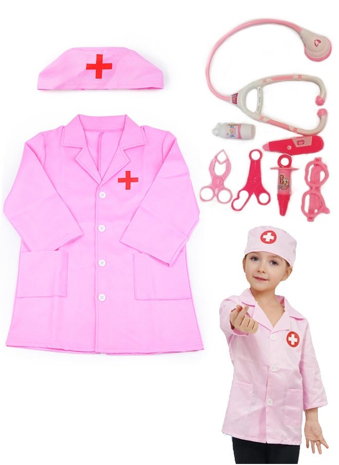 Doctor Kit for Toddlers 3-5 Dress Up Toys for 2 3 4 Year Old Girls Pretend Kids Doctor Play Set with Doctor Costume Toy Stethoscope for 2 3 4 5 6 Year Old Girls Boys Birthday Gifts (Pink)