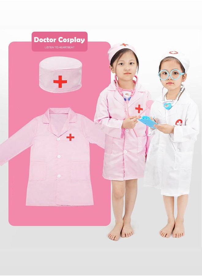 Doctor Kit for Toddlers 3-5 Dress Up Toys for 2 3 4 Year Old Girls Pretend Kids Doctor Play Set with Doctor Costume Toy Stethoscope for 2 3 4 5 6 Year Old Girls Boys Birthday Gifts (Pink)