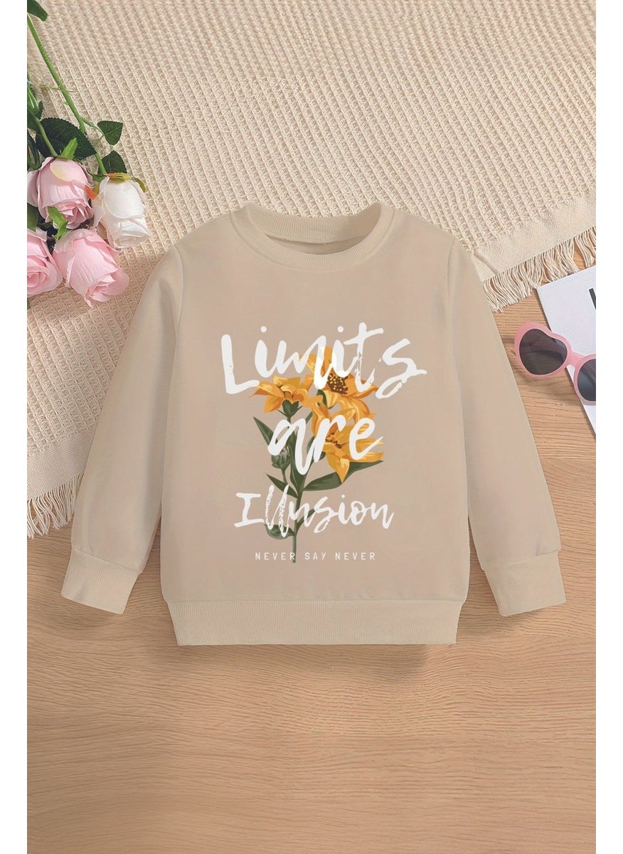 Style Limits Are Illusion Written Sunflower Printed Oversize Hooded Kids Sweatshirt 14566