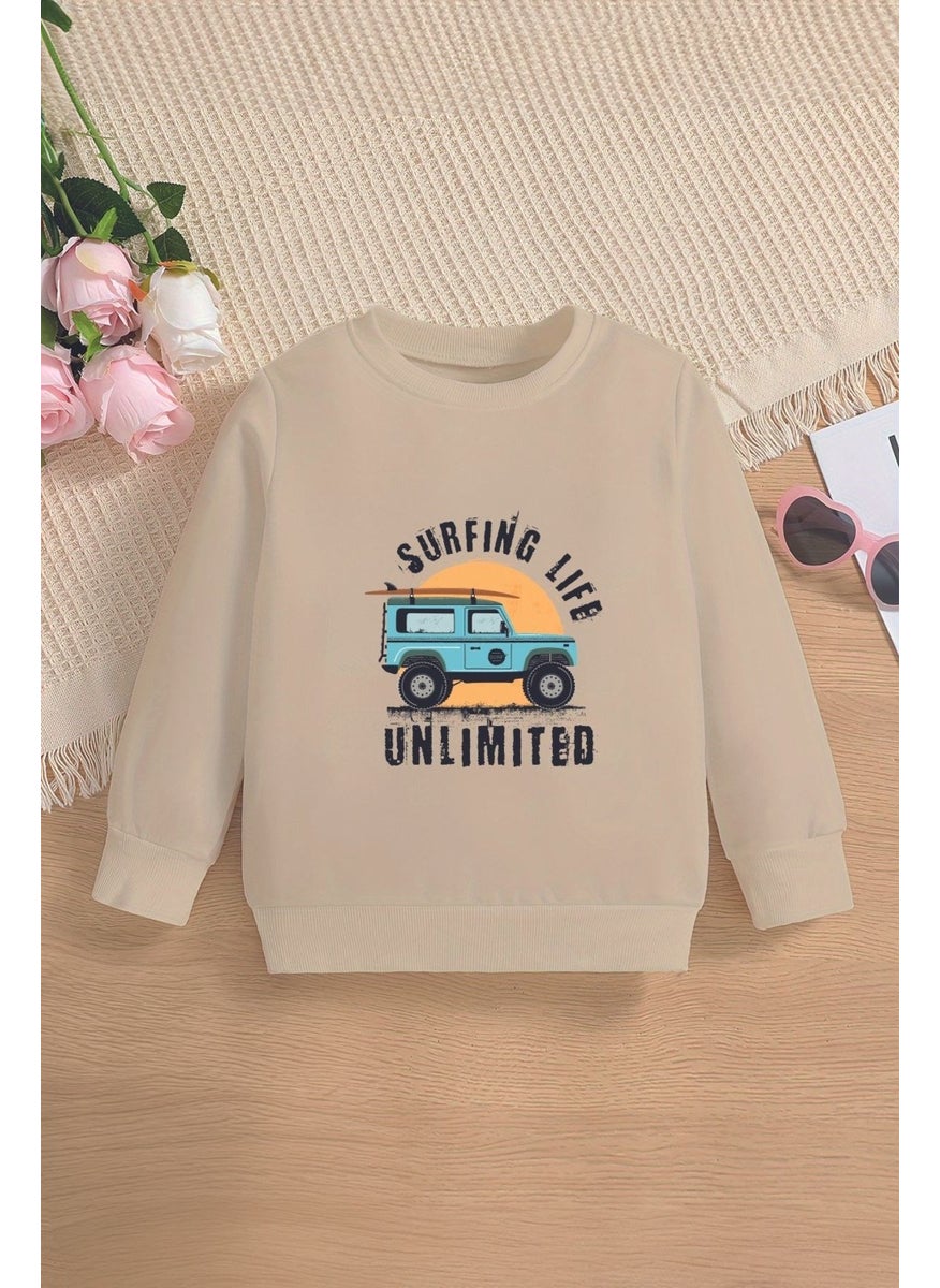 Trend Premium Surfing Life Off-Road Car Printed Oversize Hooded Kids Sweatshirt 13795