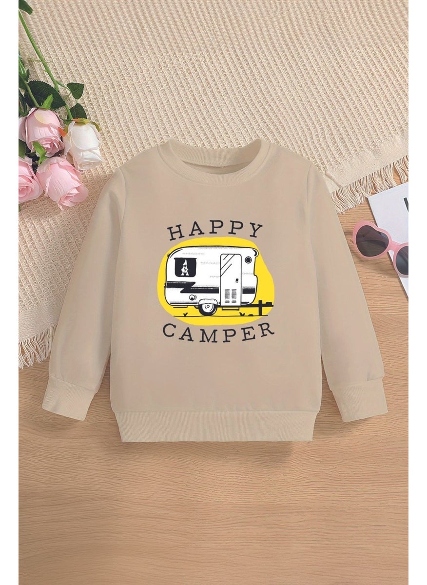 Trend Premium Happy Camper Printed Oversize Hooded Kids Sweatshirt 13801