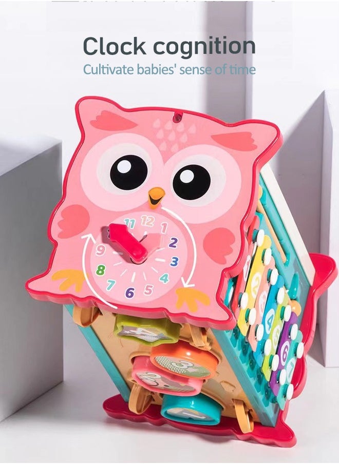 Children's Montessori magnetic hunting cube owl, learning watch, children's music puzzle hammer game, learning gift, new