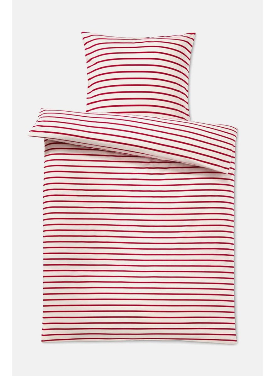 Single Size Stripe Duvet Set 140 x 200 cm, White and Red