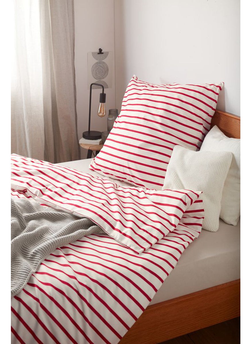 Single Size Stripe Duvet Set 140 x 200 cm, White and Red