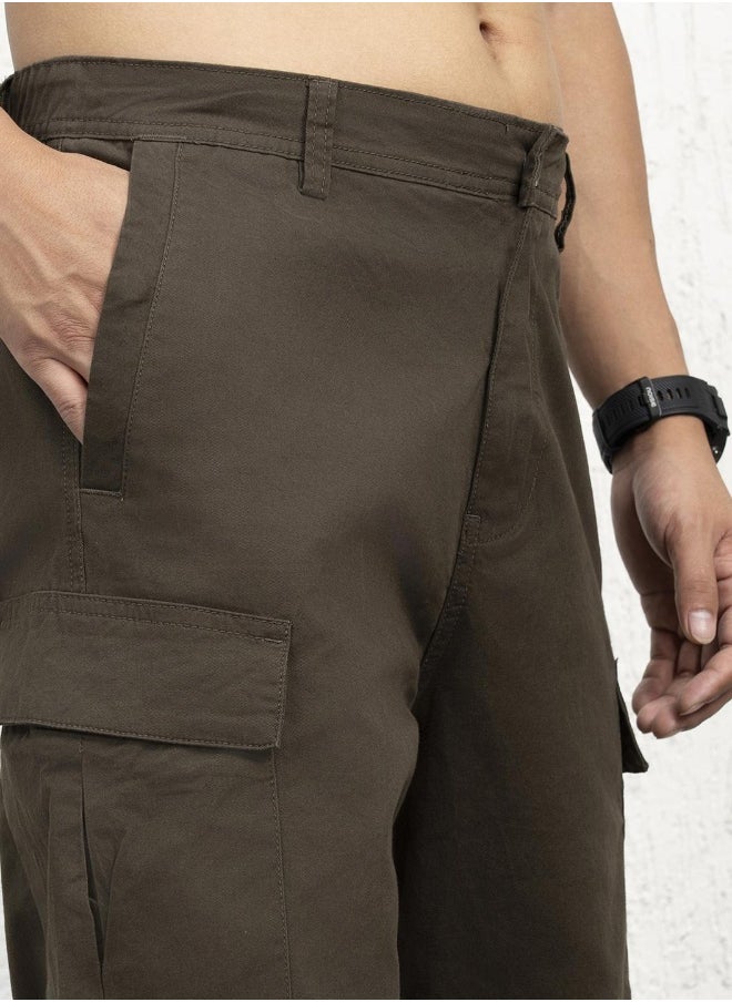 Men Dark Olive Trousers