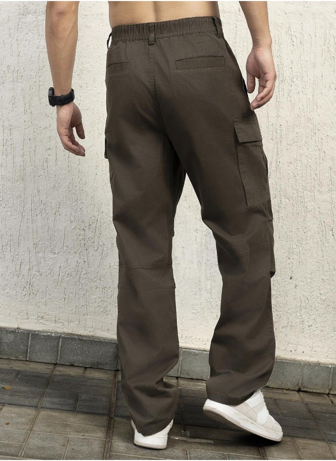 Men Dark Olive Trousers