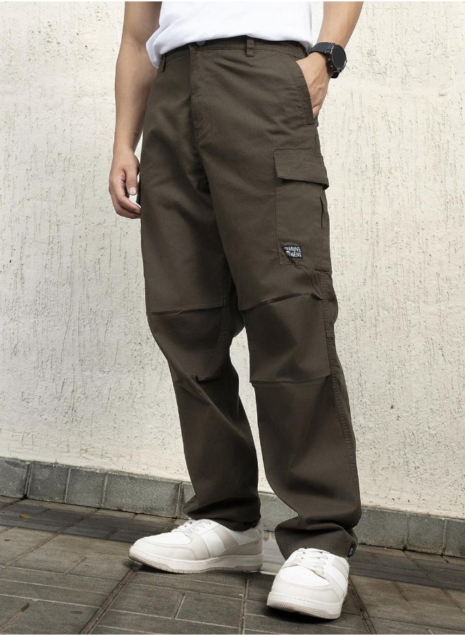 Men Dark Olive Trousers