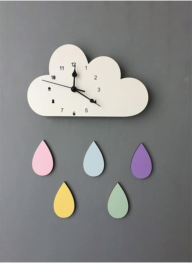 Rainbow Cloud Silent Mute Wall Clock Kids Room Decor Wooden Clock