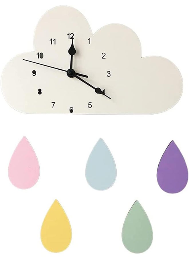 Rainbow Cloud Silent Mute Wall Clock Kids Room Decor Wooden Clock