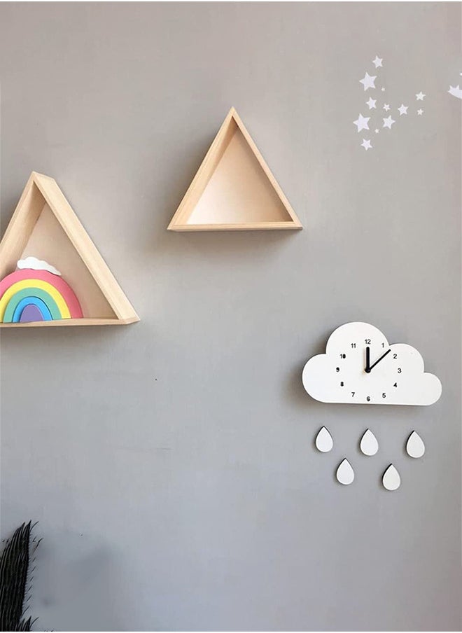 Rainbow Cloud Silent Mute Wall Clock Kids Room Decor Wooden Clock