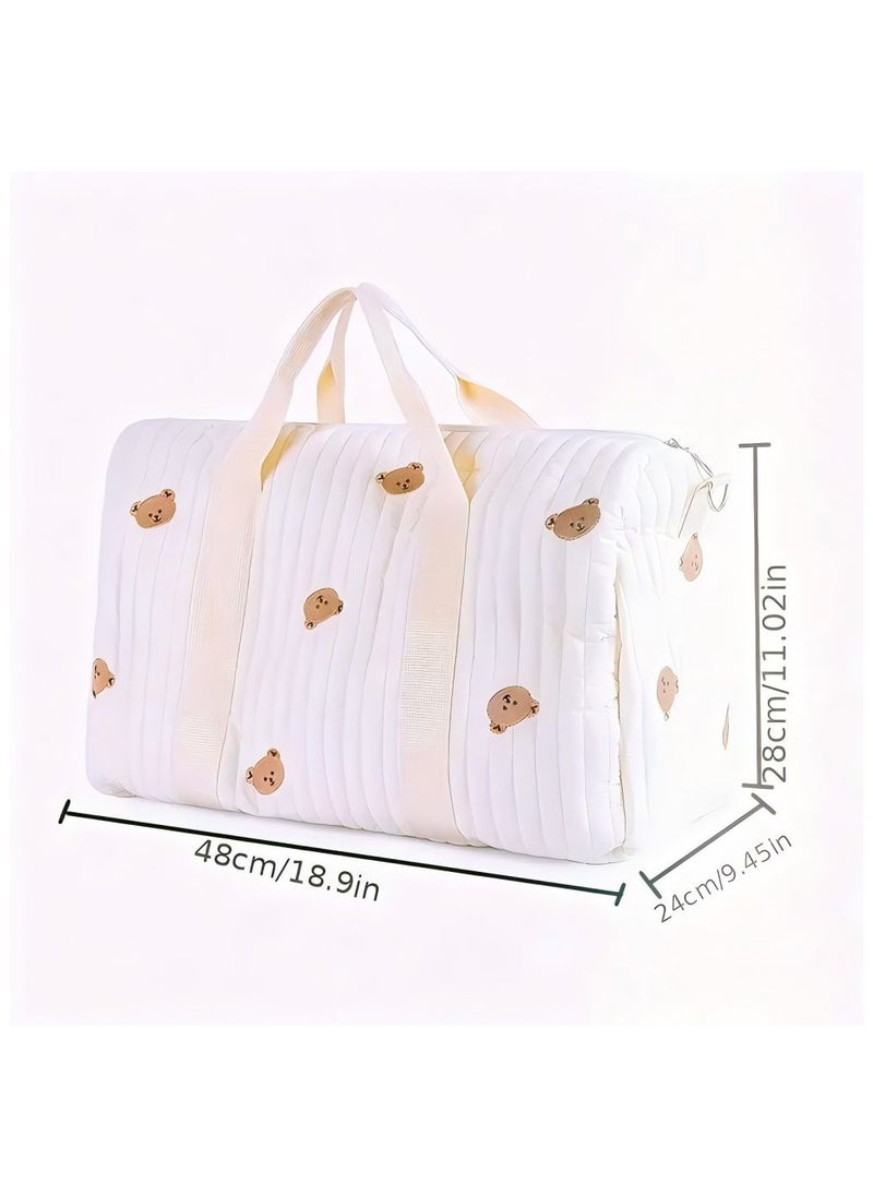 Spacious Embroidered Parent Bag With Animal Print Durable Nylon Perfect For Diapers Essentials