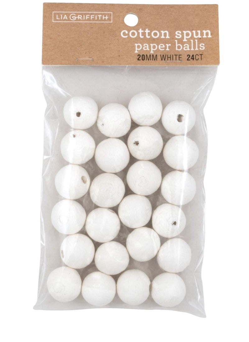 Lia Griffith Cotton Spun Paper Balls, White, 20mm, 24 Count