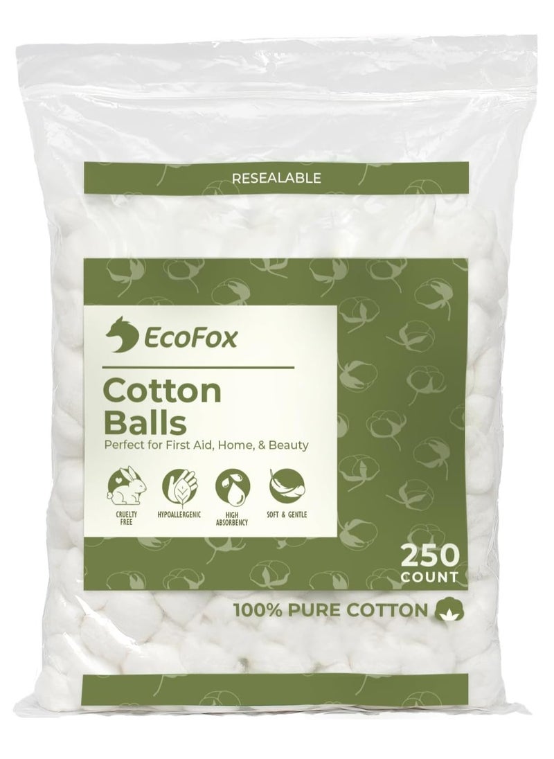 Jumbo Cotton Balls (250 Count) | Extra Absorbent, 100% Pure Hypoallergenic & Organic Cotton | Eco-Friendly & Natural | Perfect for Makeup Removal, Arts & Crafts & More..