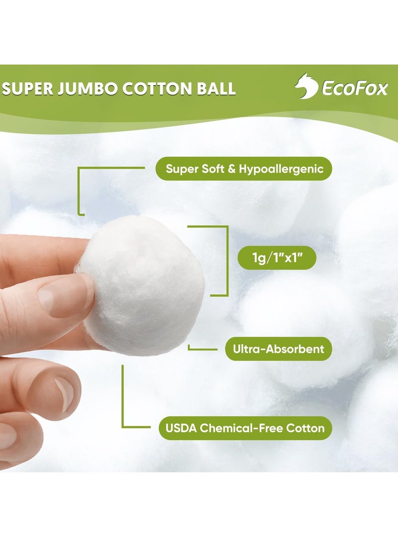 Jumbo Cotton Balls (250 Count) | Extra Absorbent, 100% Pure Hypoallergenic & Organic Cotton | Eco-Friendly & Natural | Perfect for Makeup Removal, Arts & Crafts & More..