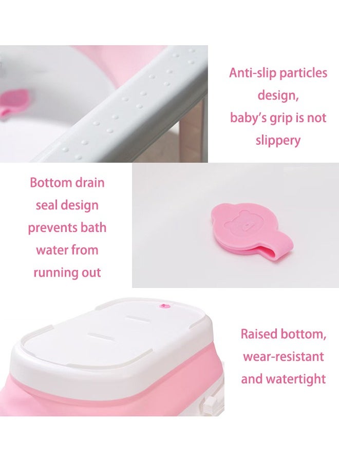 Baby Bathtub,Baby Bath Tub with Soft Cushion & Thermometer,Baby Bathtub Newborn to Toddler 0-36 Months,Portable Travel Baby Tub, Pink