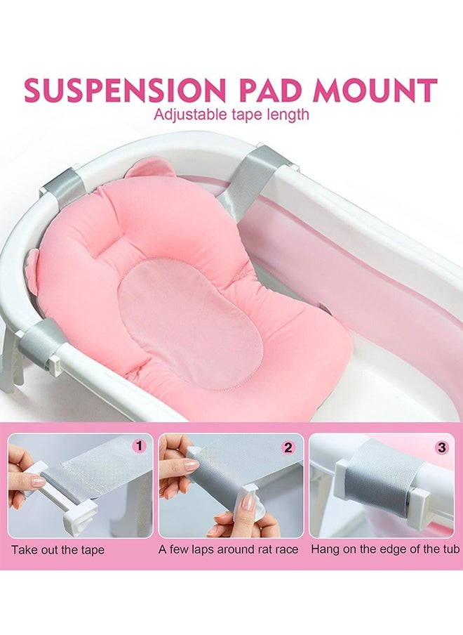 Baby Bathtub,Baby Bath Tub with Soft Cushion & Thermometer,Baby Bathtub Newborn to Toddler 0-36 Months,Portable Travel Baby Tub, Pink