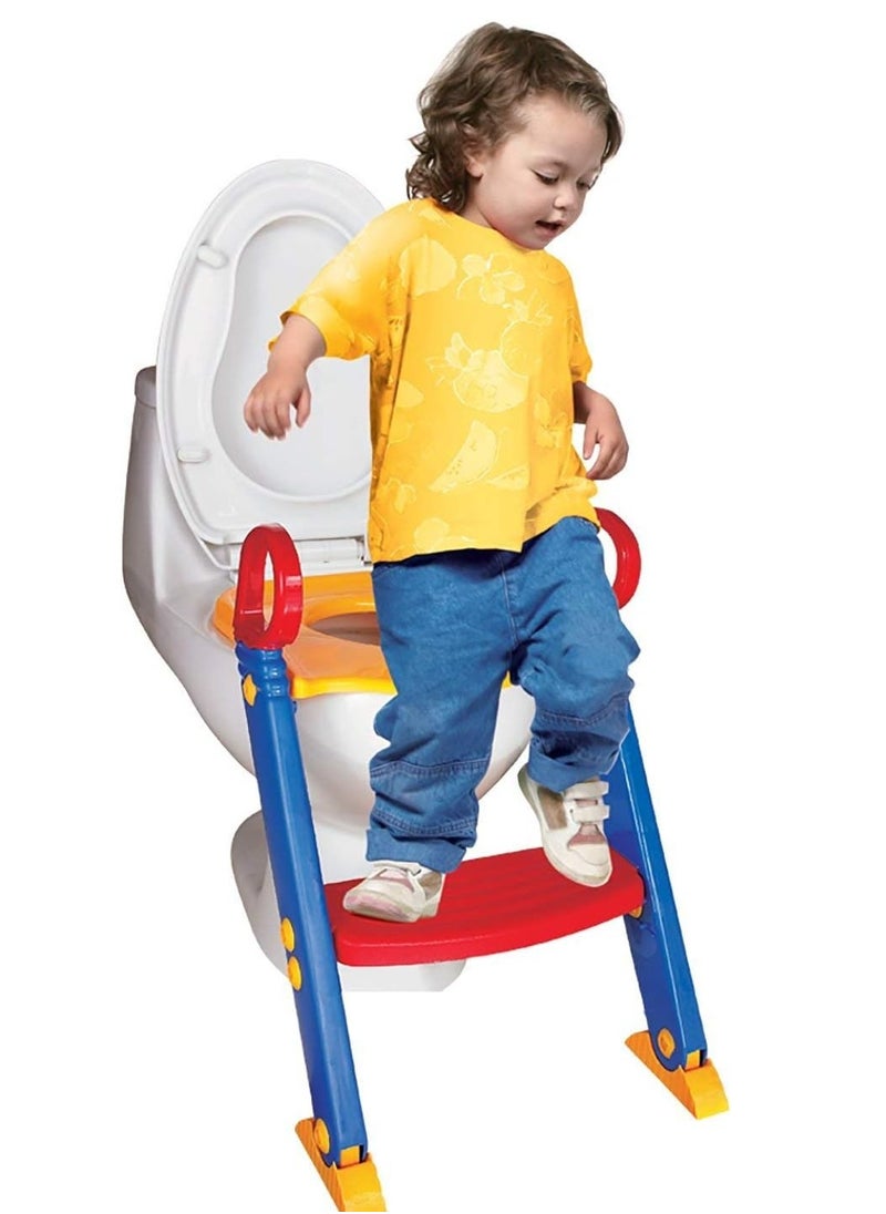 Portable Potty Training Ladder Seat for Kids | Anti-Skid Feet & Adjustable Steps | Comfortable Potty Seat with Handrail | Blue & Red Toilet Training Ladder for Boys & Girls