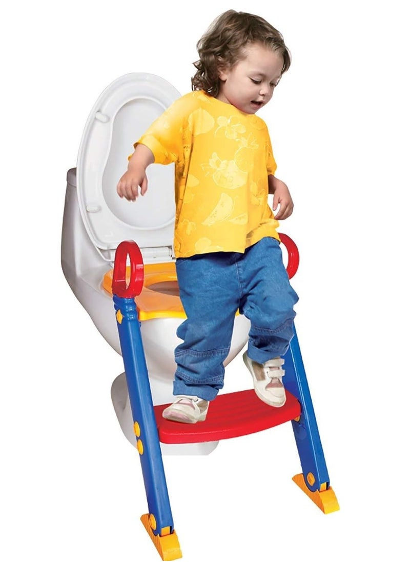 Portable Potty Training Ladder Seat for Kids | Anti-Skid Feet & Adjustable Steps | Comfortable Potty Seat with Handrail | Blue & Red Toilet Training Ladder for Boys & Girls