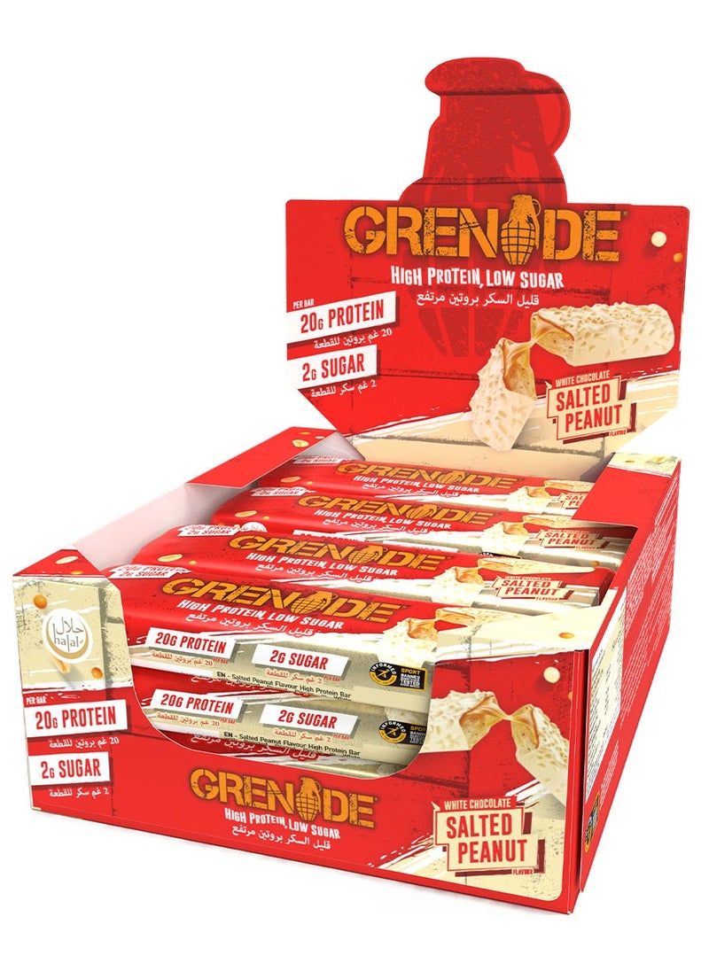 Grenade High Protein, Low Sugar Bar - White Chocolate Salted Peanut, 12 x 60 g