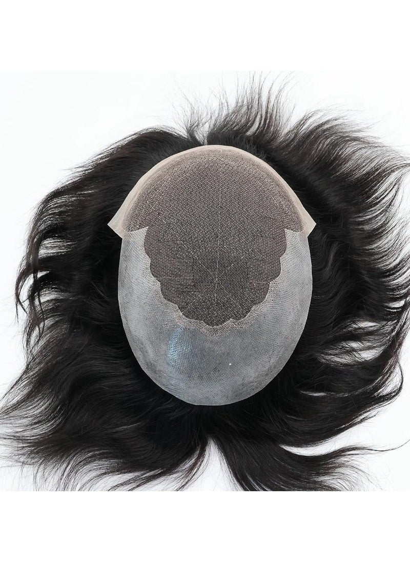 Men Natural Hair Toupee, Human Hair Q6 Swiss Lace Base PU Around Man Hair Replacement System, For Thin Or Hairloss