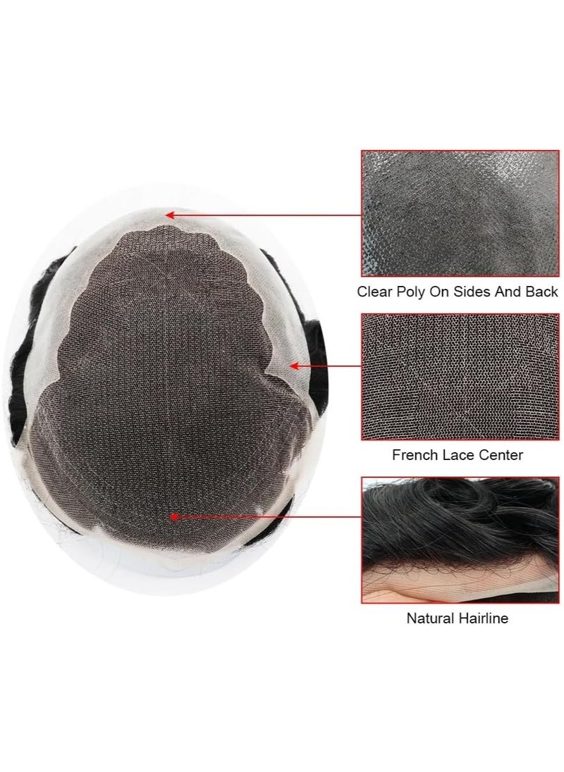 Men Natural Hair Toupee, Human Hair Q6 Swiss Lace Base PU Around Man Hair Replacement System, For Thin Or Hairloss