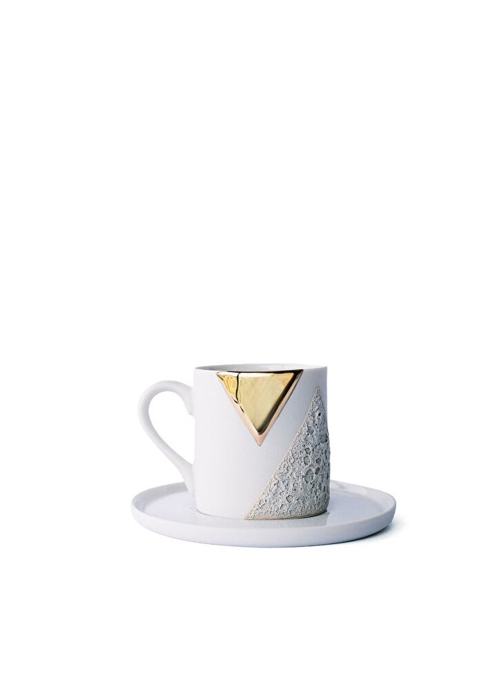 Stone Effect Triangle Detailed Porcelain Turkish Coffee Cup