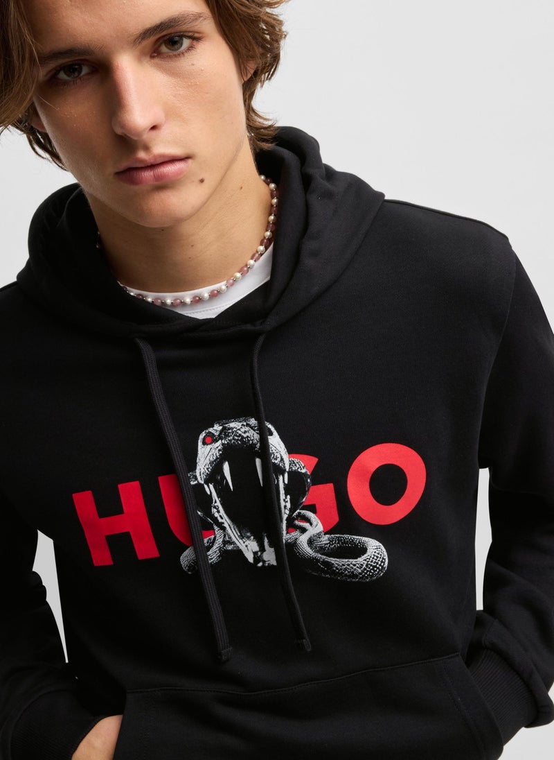 Cotton-terry hoodie with animal graphic prints