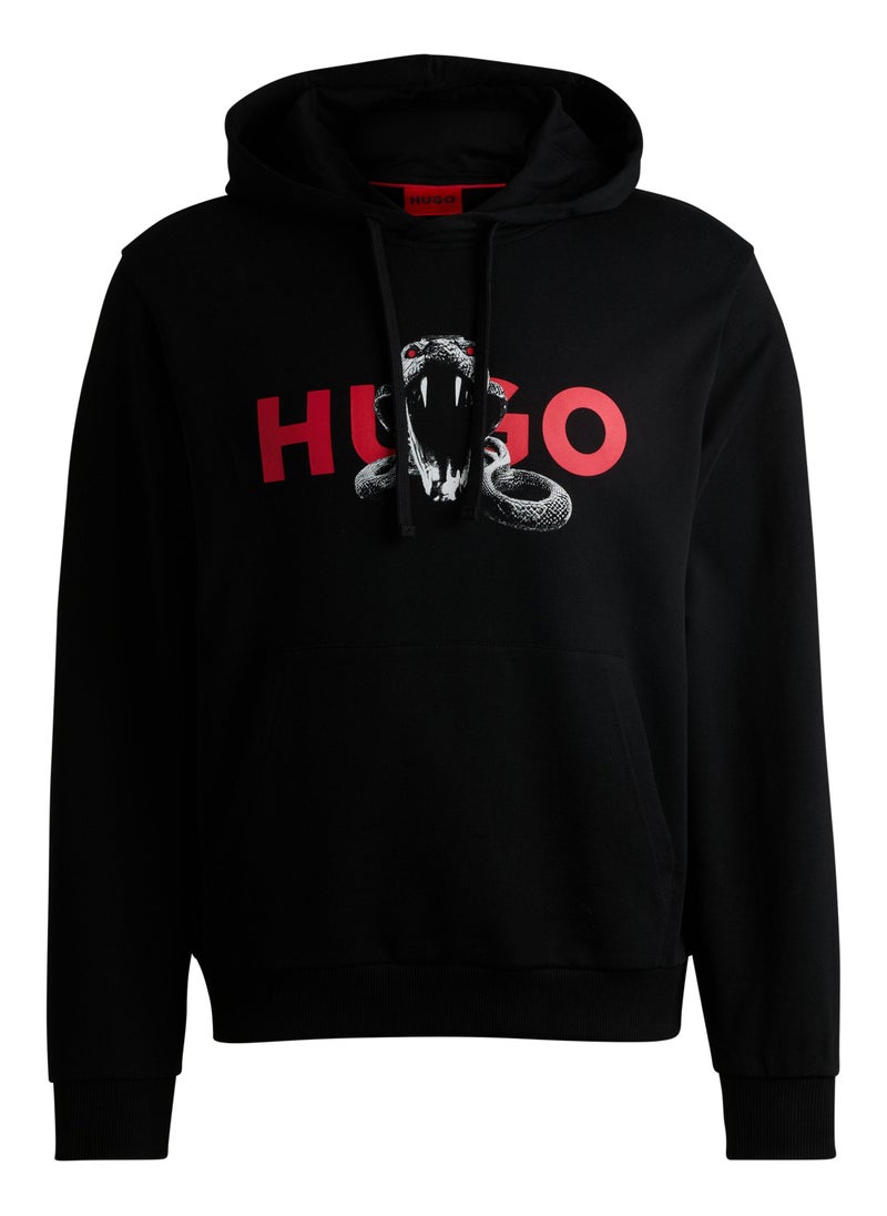 Cotton-terry hoodie with animal graphic prints