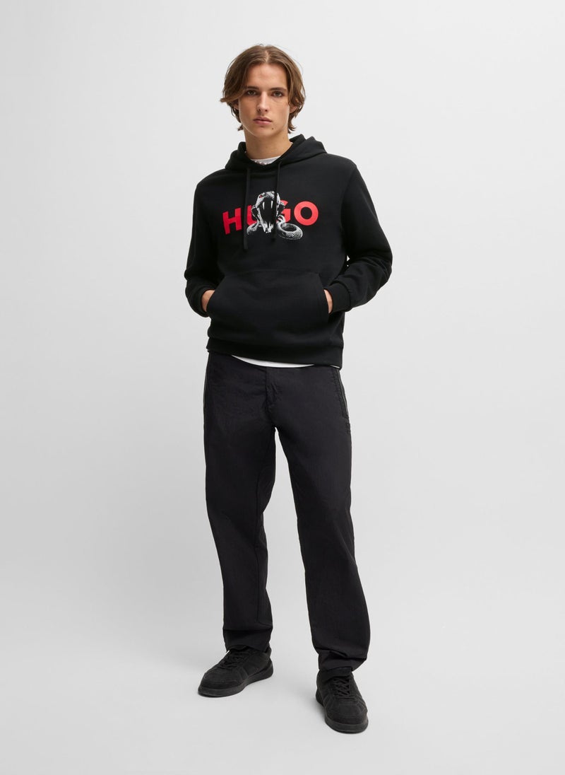 Cotton-terry hoodie with animal graphic prints