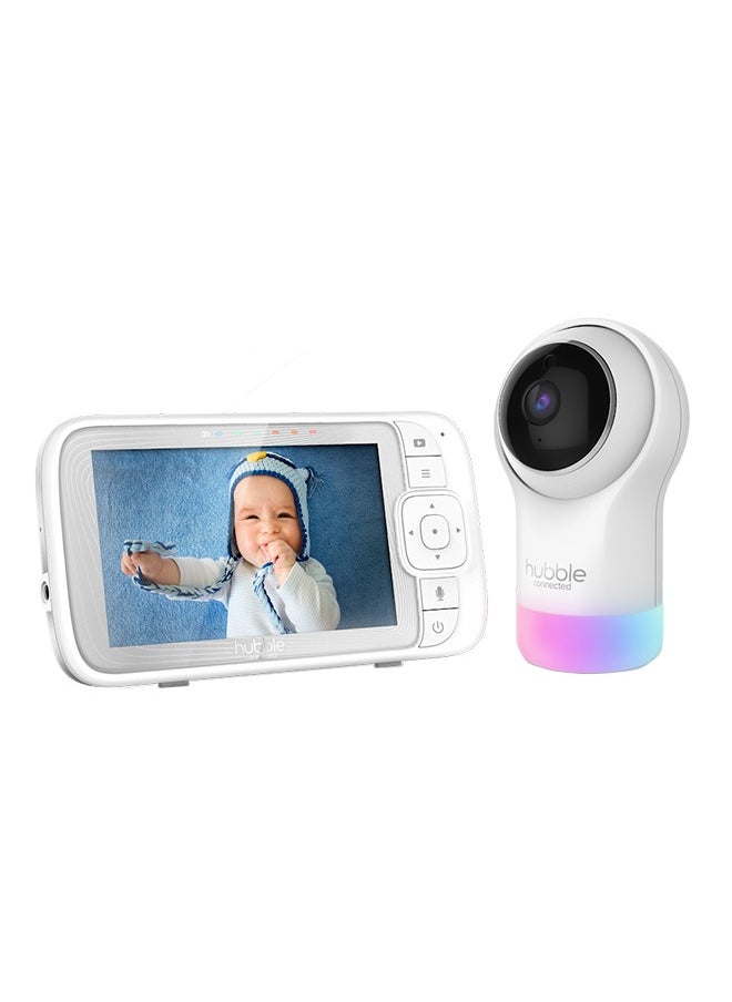 Hubble Connected Nursery Pal Glow+ - Smart Baby Monitor For Infants/Babies With Wireless Security Video Camera For Nursery - 5 Inch Full Hd Parent Unit, 2 - Way Talk, Sleep Trainer,Infrared Night Vision - White