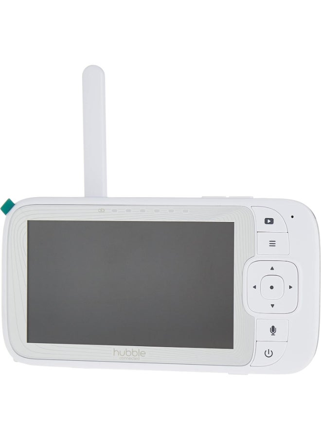 Hubble Connected Nursery Pal Glow+ - Smart Baby Monitor For Infants/Babies With Wireless Security Video Camera For Nursery - 5 Inch Full Hd Parent Unit, 2 - Way Talk, Sleep Trainer,Infrared Night Vision - White