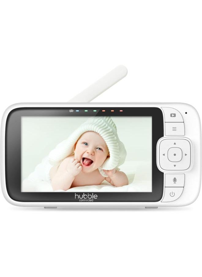 Hubble Connected Nursery View Premium - Baby Monitor For Infants / Babies - 5 Inch Diagonal Colour Screen, 2 - Way Talk, Infrared Night Vision, Secure And Private Connection, Up To 300M Range - White