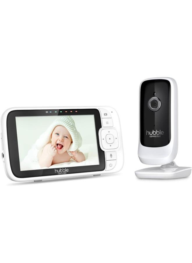Hubble Connected Nursery View Premium - Baby Monitor For Infants / Babies - 5 Inch Diagonal Colour Screen, 2 - Way Talk, Infrared Night Vision, Secure And Private Connection, Up To 300M Range - White