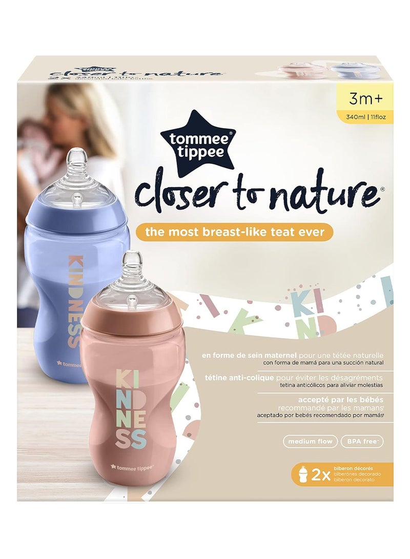 Natural Start Baby Feeding Bottles 2x340ml – Breast-Like Teat, Anti-Colic Valve, Soft Silicone Nipple – Large Milk Bottles for Newborns, Infants & Toddlers – POND Design