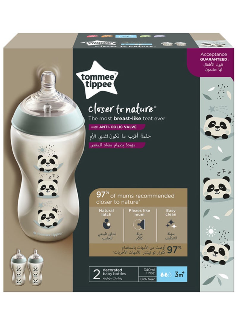Natural Start Baby Feeding Bottles 2x340ml – Breast-Like Teat, Anti-Colic Valve, Soft Silicone Nipple – Large Milk Bottles for Newborns, Infants & Toddlers – POND Design