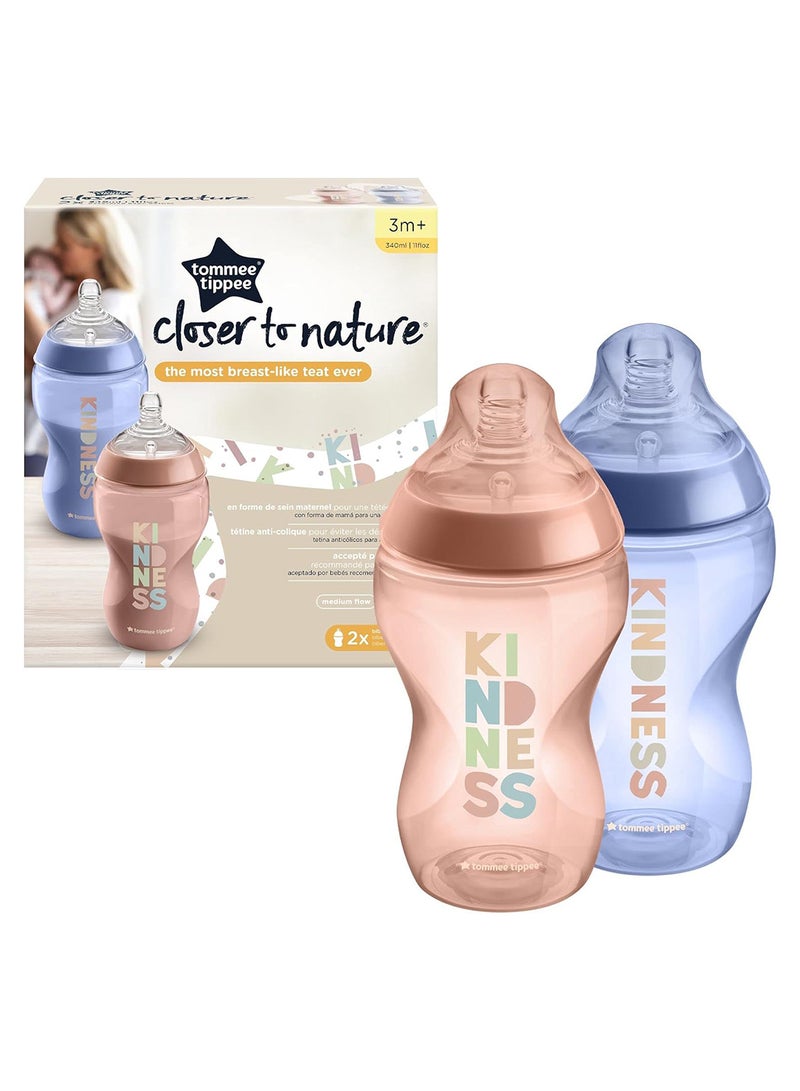 Natural Start Baby Feeding Bottles 2x340ml – Breast-Like Teat, Anti-Colic Valve, Soft Silicone Nipple – Large Milk Bottles for Newborns, Infants & Toddlers – POND Design