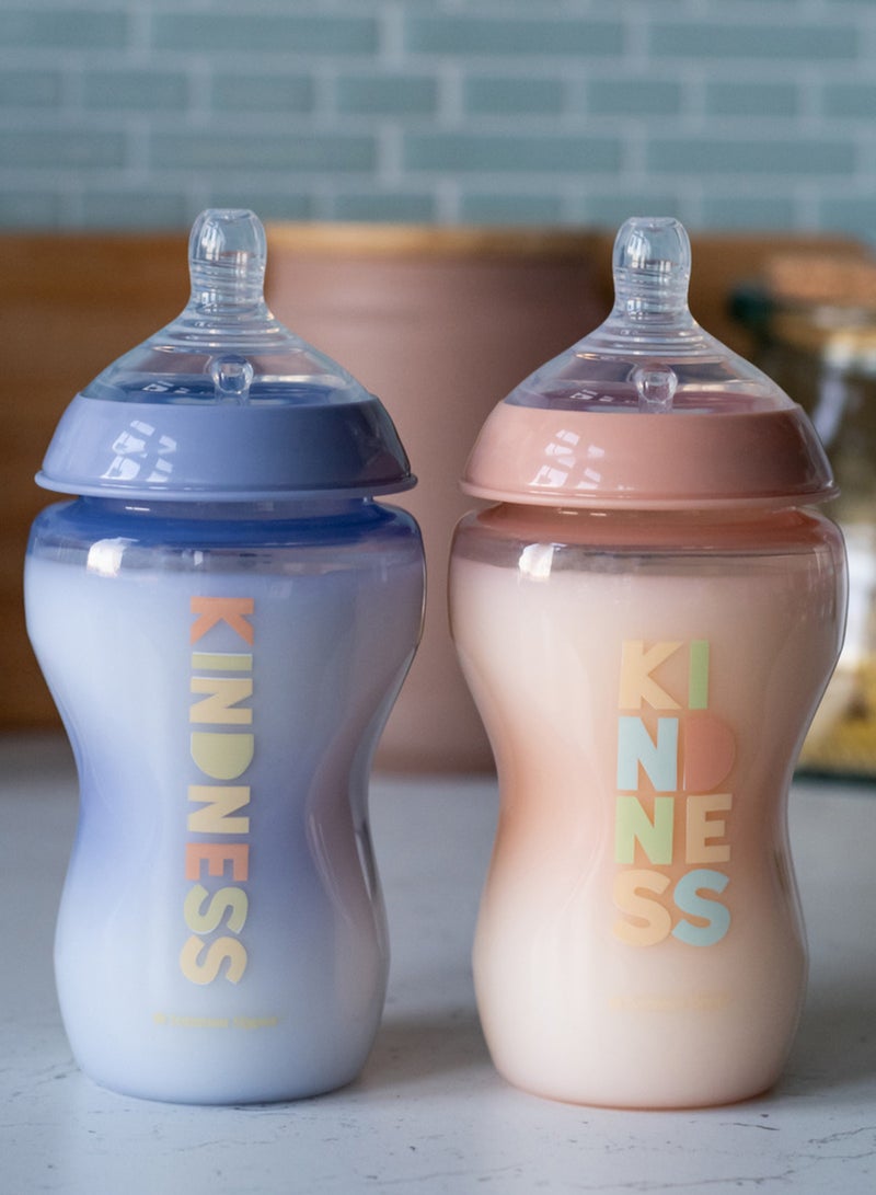 Natural Start Baby Feeding Bottles 2x340ml – Breast-Like Teat, Anti-Colic Valve, Soft Silicone Nipple – Large Milk Bottles for Newborns, Infants & Toddlers – POND Design