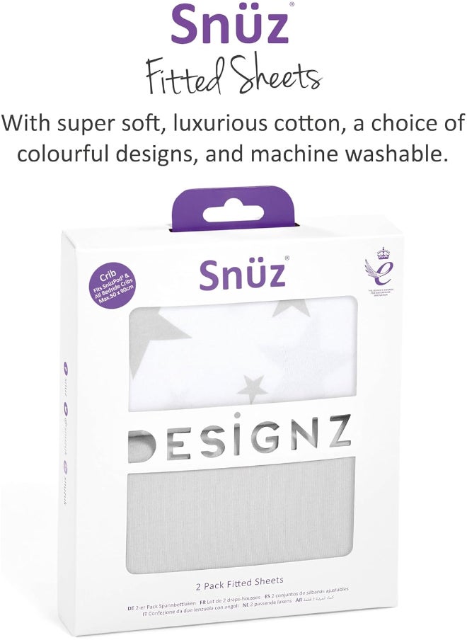 Pack of 2 Crib Fitted Sheets, Design Ed To Fit Pod Bedside Cribs, 100% Cotton, Infant And Baby, Patternstar, Fitted Sheet Size 44 X 80Cm