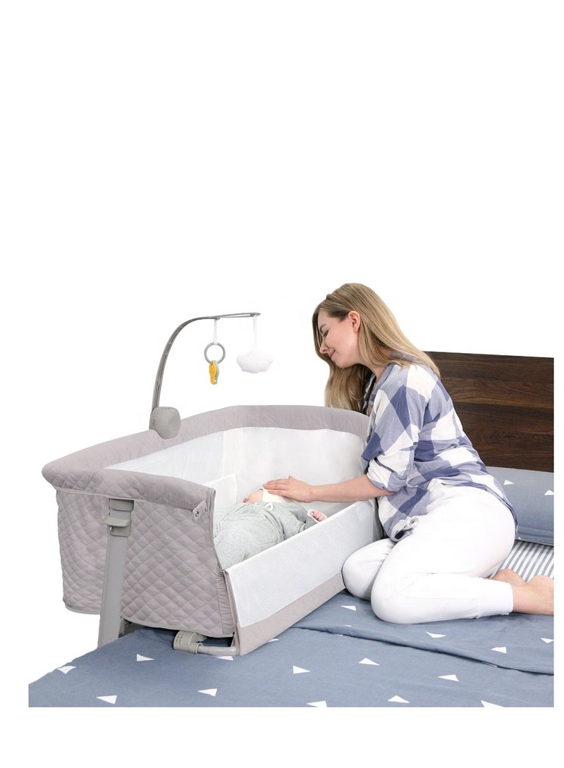 RONBEI - baby bedside crib, With Music Function And Toys, Adjustable & Portable, for Infant For Baby Boy & Girl.