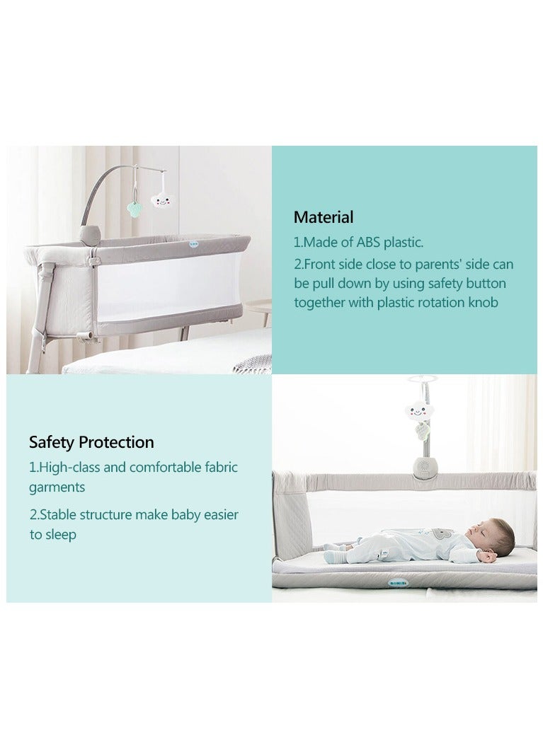 RONBEI - baby bedside crib, With Music Function And Toys, Adjustable & Portable, for Infant For Baby Boy & Girl.