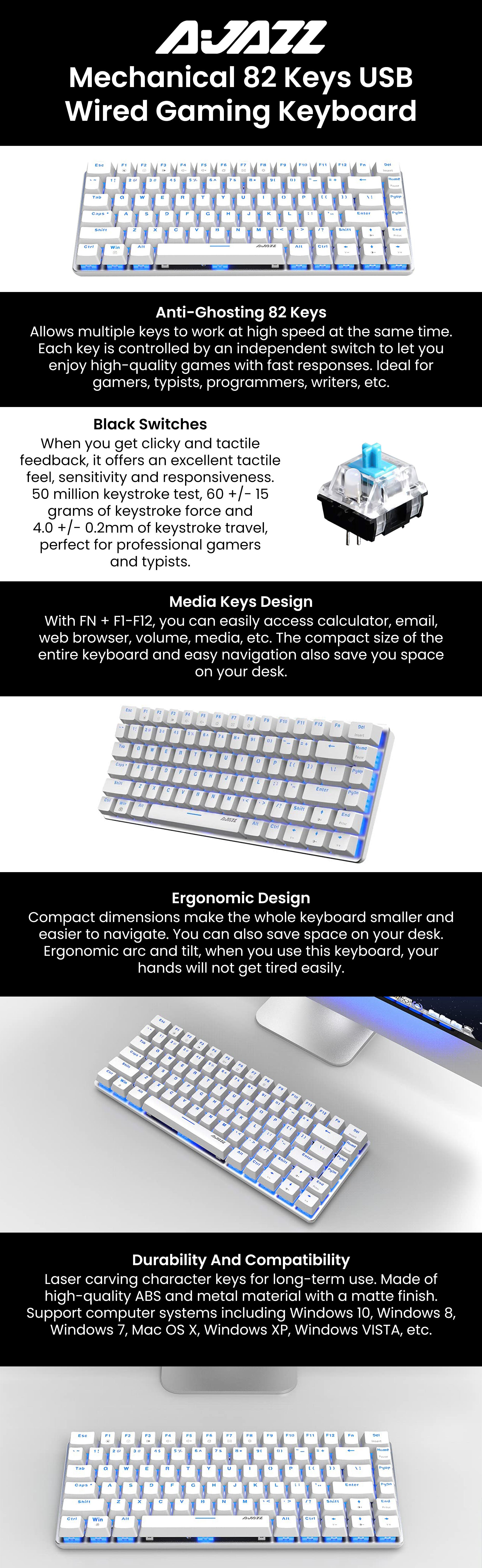 Mechanical 82 Keys USB Wired Gaming Keyboard